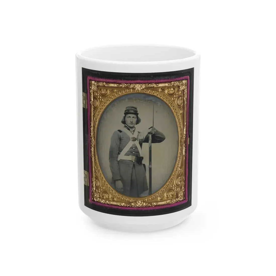 Unidentified Soldier In Confederate Virginia Volunteer Uniform With Bayoneted Musket (U.S. Civil War) White Coffee Mug 15oz - Go Mug Yourself