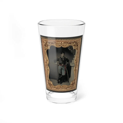 Unidentified Soldier In First Lieutenant's Uniform, Red Sash, Leather Gauntlets, And Spurs With Cavalry Sword (U.S. Civil War) Pint Glass 16oz-16oz-Go Mug Yourself