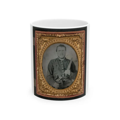 Unidentified Soldier In Georgia Confederate Uniform And Double Roller Belt With Bowie Knife (U.S. Civil War) White Coffee Mug-11oz-Go Mug Yourself