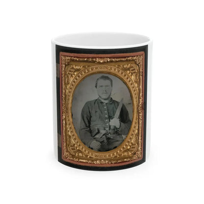 Unidentified Soldier In Georgia Confederate Uniform And Double Roller Belt With Bowie Knife (U.S. Civil War) White Coffee Mug 11oz - Go Mug Yourself
