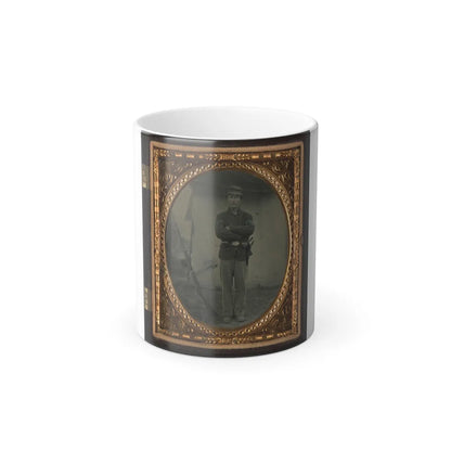 Unidentified Soldier in Infantry Sergeant Uniform With Holster and Musket in Front of Tent (U.S. Civil War) Color Changing Coffee Mug 11oz-11oz-Go Mug Yourself