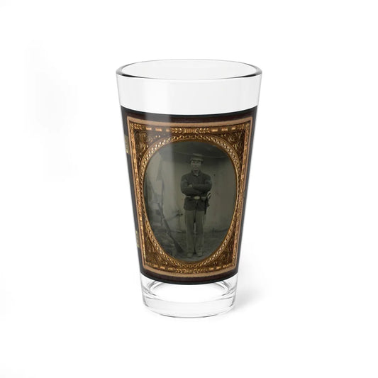 Unidentified Soldier In Infantry Sergeant Uniform With Holster And Musket In Front Of Tent (U.S. Civil War) Pint Glass 16oz-16oz-Go Mug Yourself