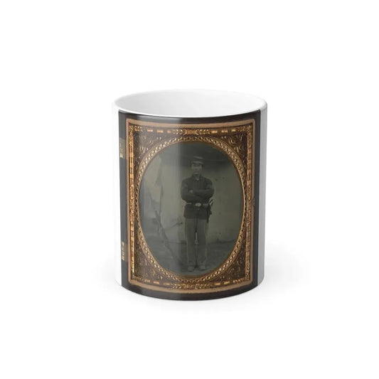 Unidentified Soldier in Infantry Sergeant Uniform With Holster and Musket in Front of Tent (U.S. Civil War) Color Changing Coffee Mug 11oz Default Title 11oz - Go Mug Yourself