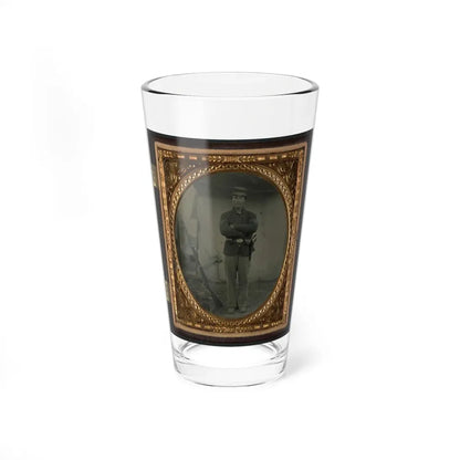 Unidentified Soldier In Infantry Sergeant Uniform With Holster And Musket In Front Of Tent (U.S. Civil War) Pint Glass 16oz 16oz - Go Mug Yourself