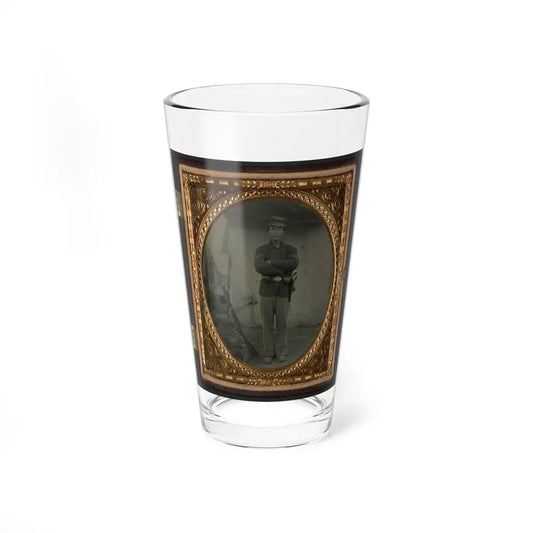 Unidentified Soldier In Infantry Sergeant Uniform With Holster And Musket In Front Of Tent (U.S. Civil War) Pint Glass 16oz 16oz - Go Mug Yourself