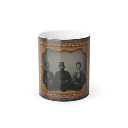 Unidentified Soldier in Infantry Uniform Sitting Between Two Women, Probably Relatives (U.S. Civil War) Color Changing Coffee Mug 11oz-11oz-Go Mug Yourself