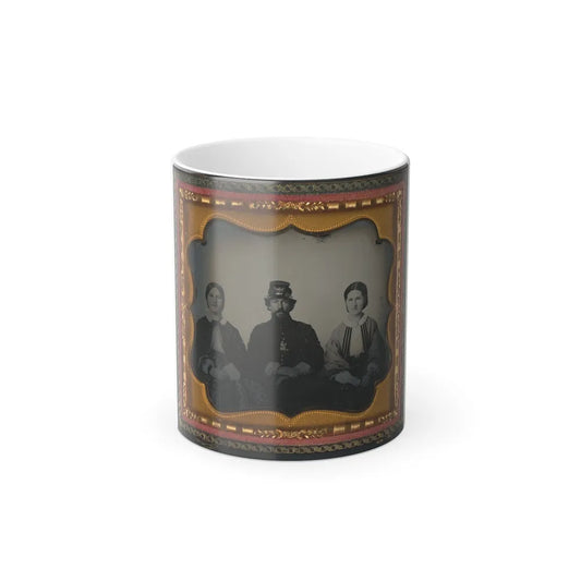 Unidentified Soldier in Infantry Uniform Sitting Between Two Women, Probably Relatives (U.S. Civil War) Color Changing Coffee Mug 11oz-11oz-Go Mug Yourself