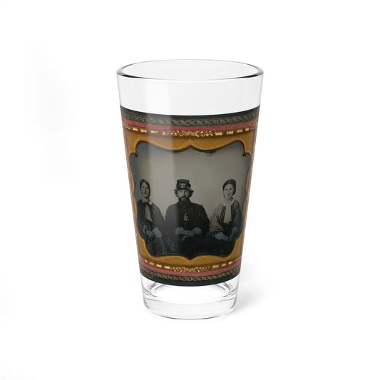 Unidentified Soldier In Infantry Uniform Sitting Between Two Women, Probably Relatives (U.S. Civil War) Pint Glass 16oz-16oz-Go Mug Yourself