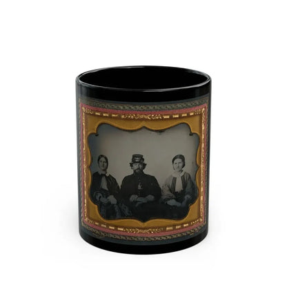 Unidentified Soldier In Infantry Uniform Sitting Between Two Women, Probably Relatives (U.S. Civil War) Black Coffee Mug 11oz - Go Mug Yourself