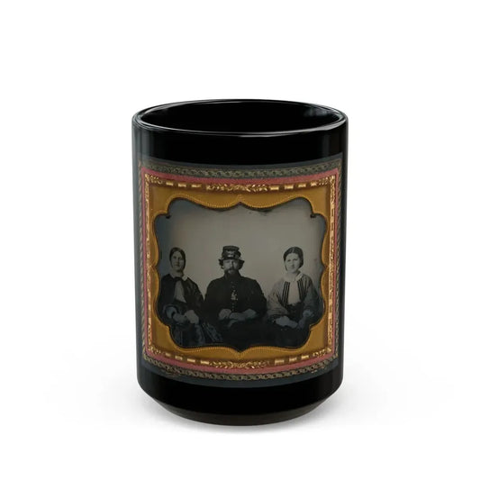 Unidentified Soldier In Infantry Uniform Sitting Between Two Women, Probably Relatives (U.S. Civil War) Black Coffee Mug 15oz - Go Mug Yourself