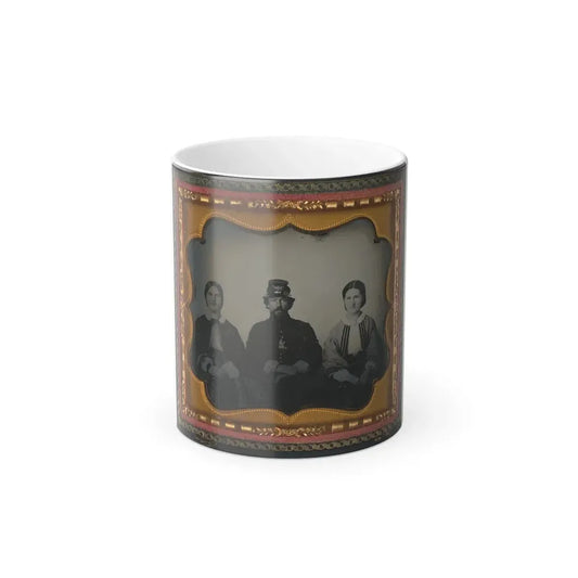 Unidentified Soldier in Infantry Uniform Sitting Between Two Women, Probably Relatives (U.S. Civil War) Color Changing Coffee Mug 11oz Default Title 11oz - Go Mug Yourself