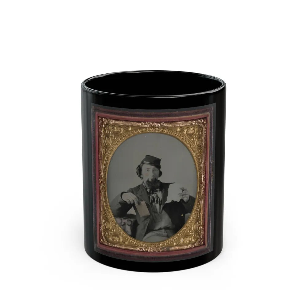 Unidentified Soldier In Kepi With Letter And Envelope (U.S. Civil War) Black Coffee Mug-11oz-Go Mug Yourself