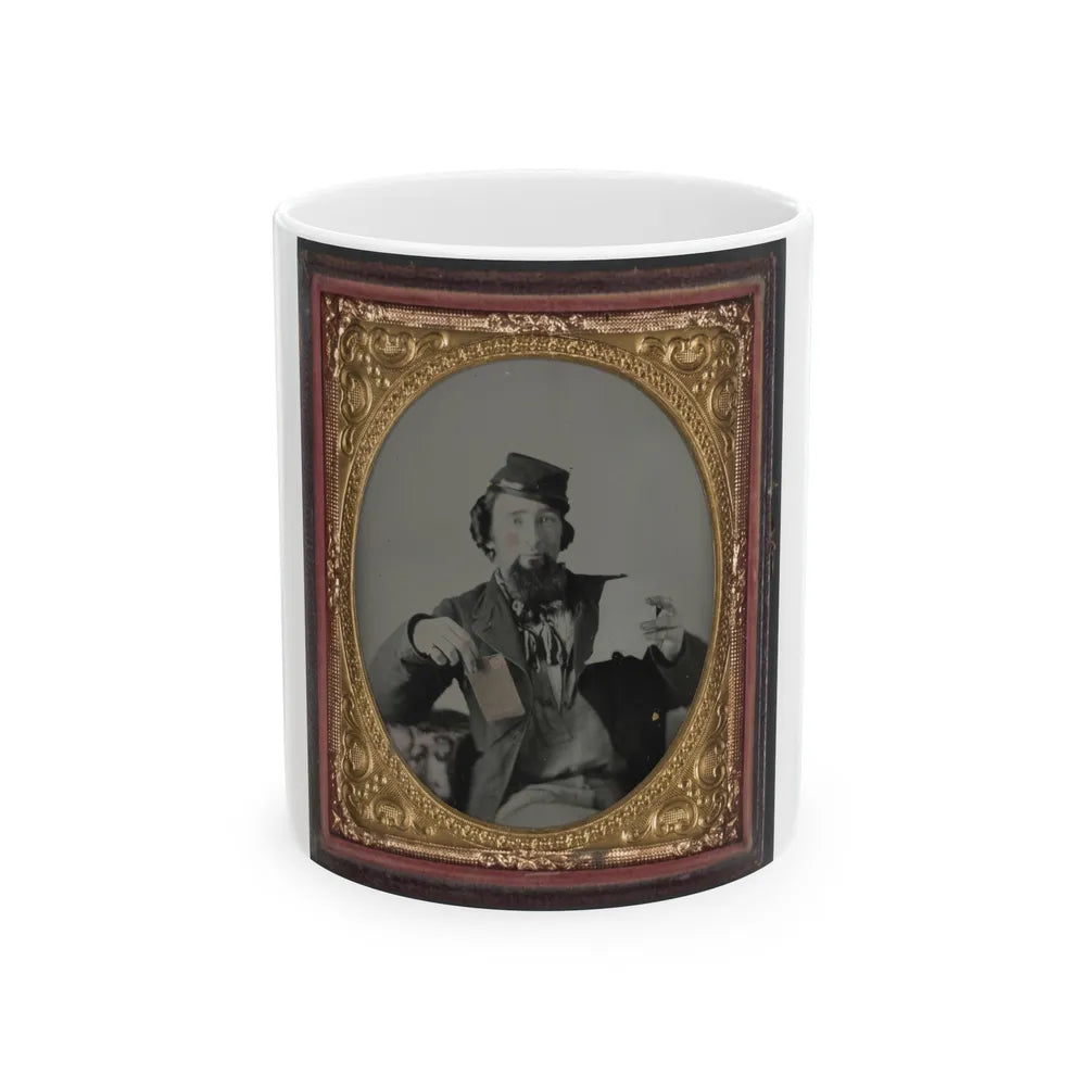 Unidentified Soldier In Kepi With Letter And Envelope (U.S. Civil War) White Coffee Mug-11oz-Go Mug Yourself