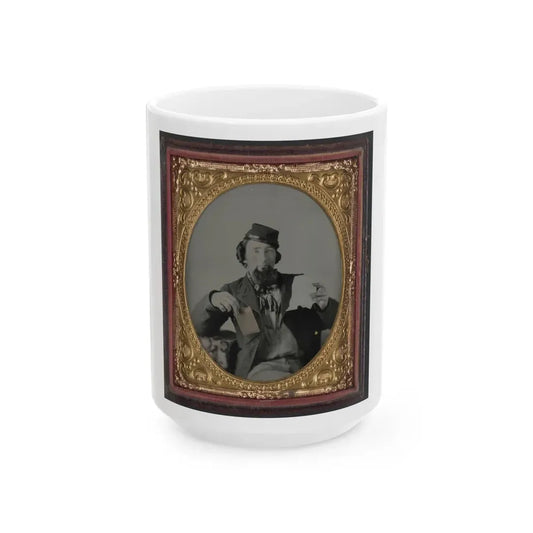 Unidentified Soldier In Kepi With Letter And Envelope (U.S. Civil War) White Coffee Mug 15oz - Go Mug Yourself