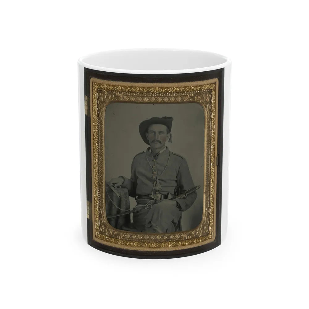 Unidentified Soldier In Maryland Confederate Cavalry Uniform With Sword And Pistol (U.S. Civil War) White Coffee Mug-11oz-Go Mug Yourself