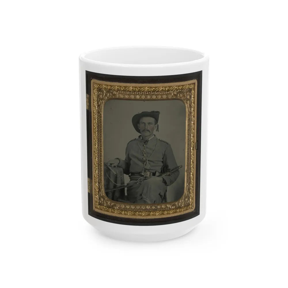 Unidentified Soldier In Maryland Confederate Cavalry Uniform With Sword And Pistol (U.S. Civil War) White Coffee Mug-15oz-Go Mug Yourself