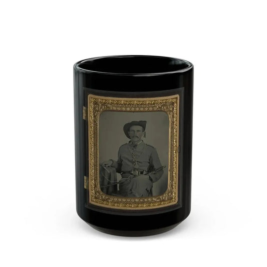Unidentified Soldier In Maryland Confederate Cavalry Uniform With Sword And Pistol (U.S. Civil War) Black Coffee Mug 15oz - Go Mug Yourself