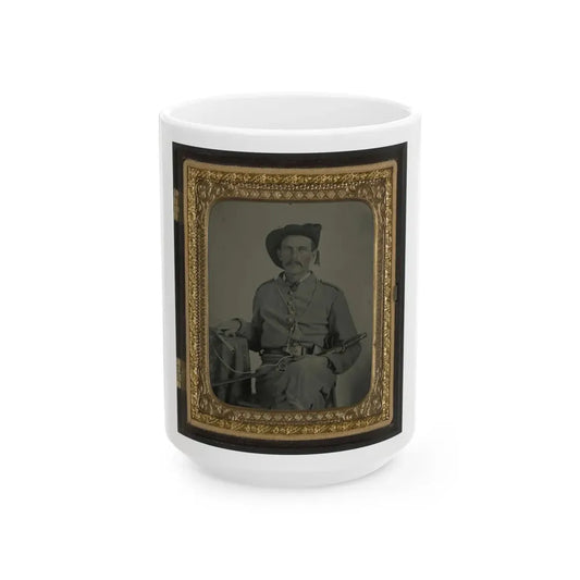 Unidentified Soldier In Maryland Confederate Cavalry Uniform With Sword And Pistol (U.S. Civil War) White Coffee Mug 15oz - Go Mug Yourself