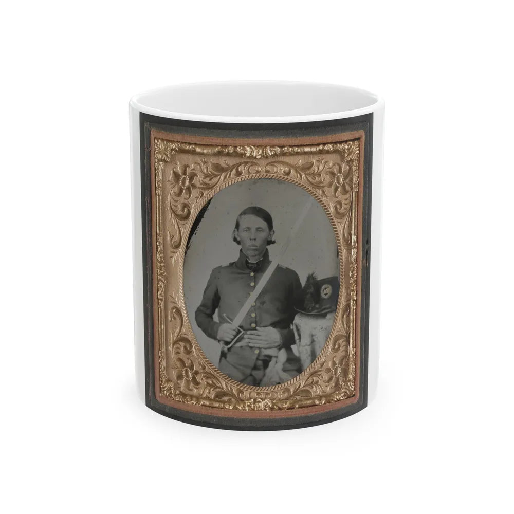 Unidentified Soldier In Militia Virginia Infantry Regiment Uniform With Virginia Hat And Sword (U.S. Civil War) White Coffee Mug-11oz-Go Mug Yourself