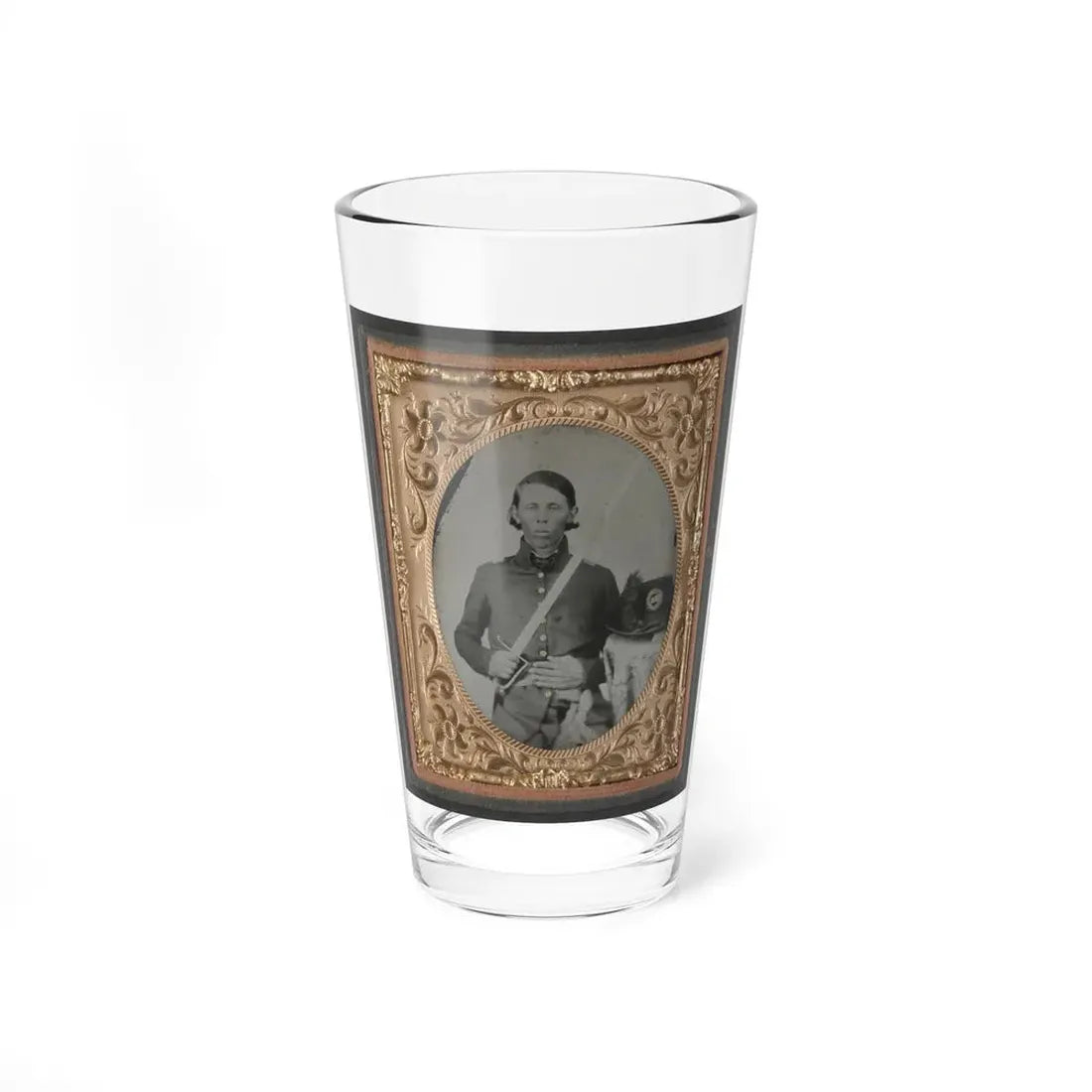 Unidentified Soldier In Militia Virginia Infantry Regiment Uniform With Virginia Hat And Sword (U.S. Civil War) Pint Glass 16oz 16oz - Go Mug Yourself
