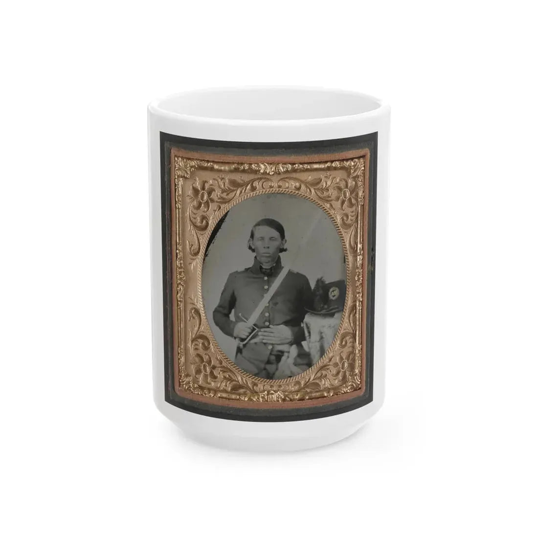 Unidentified Soldier In Militia Virginia Infantry Regiment Uniform With Virginia Hat And Sword (U.S. Civil War) White Coffee Mug 15oz - Go Mug Yourself