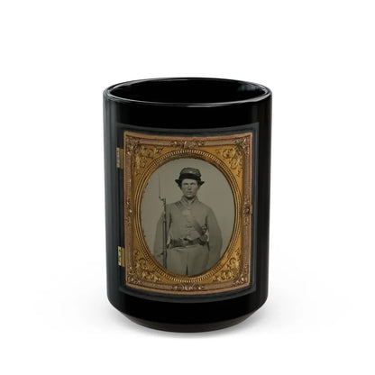 Unidentified Soldier In New Hampshire Uniform And Co. D Whipple Hat With Bayoneted Musket And Revolver (U.S. Civil War) Black Coffee Mug 15oz - Go Mug Yourself