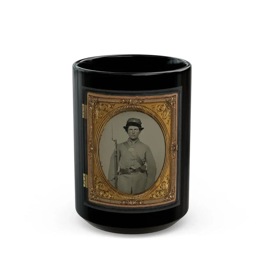 Unidentified Soldier In New Hampshire Uniform And Co. D Whipple Hat With Bayoneted Musket And Revolver (U.S. Civil War) Black Coffee Mug 15oz - Go Mug Yourself