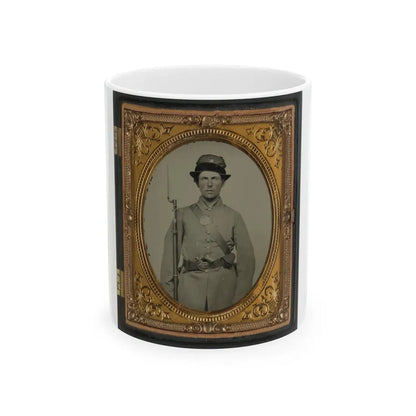 Unidentified Soldier In New Hampshire Uniform And Co. D Whipple Hat With Bayoneted Musket And Revolver (U.S. Civil War) White Coffee Mug 11oz - Go Mug Yourself
