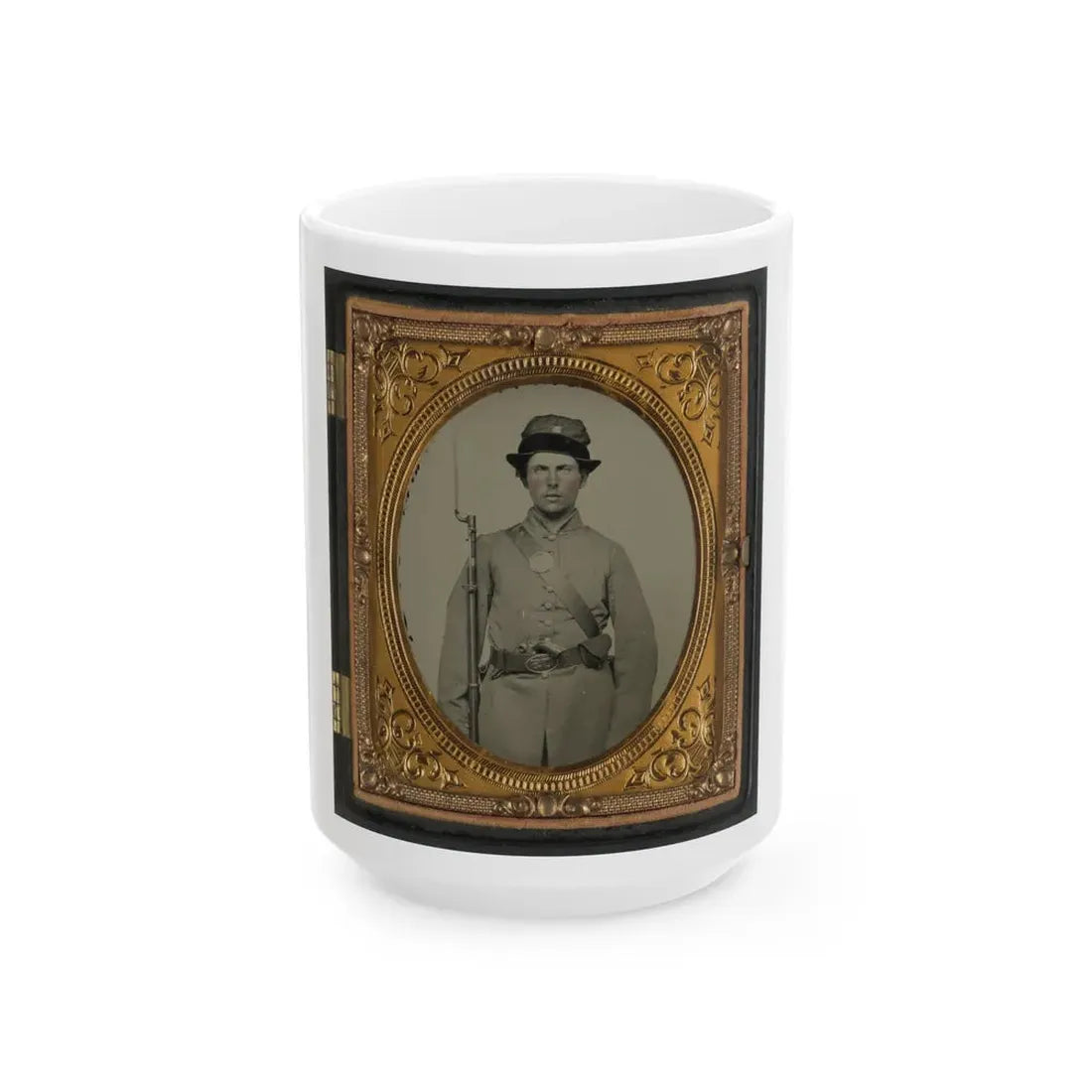 Unidentified Soldier In New Hampshire Uniform And Co. D Whipple Hat With Bayoneted Musket And Revolver (U.S. Civil War) White Coffee Mug 15oz - Go Mug Yourself