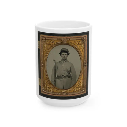 Unidentified Soldier In New Hampshire Uniform And Co. D Whipple Hat With Bayoneted Musket And Revolver (U.S. Civil War) White Coffee Mug 15oz - Go Mug Yourself