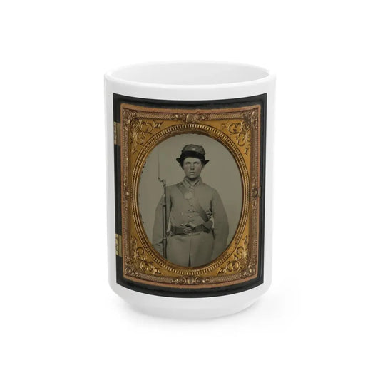 Unidentified Soldier In New Hampshire Uniform And Co. D Whipple Hat With Bayoneted Musket And Revolver (U.S. Civil War) White Coffee Mug 15oz - Go Mug Yourself
