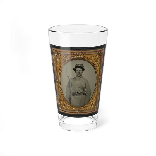 Unidentified Soldier In New Hampshire Uniform And Co. D Whipple Hat With Bayoneted Musket And Revolver (U.S. Civil War) Pint Glass 16oz-16oz-Go Mug Yourself