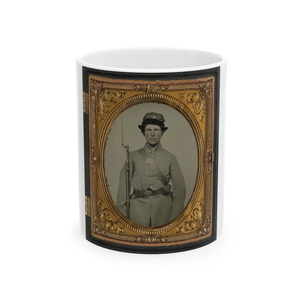 Unidentified Soldier In New Hampshire Uniform And Co. D Whipple Hat With Bayoneted Musket And Revolver (U.S. Civil War) White Coffee Mug-11oz-Go Mug Yourself