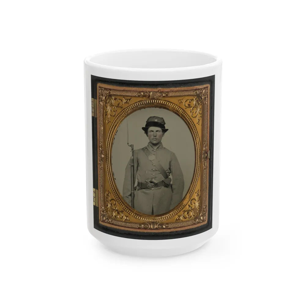 Unidentified Soldier In New Hampshire Uniform And Co. D Whipple Hat With Bayoneted Musket And Revolver (U.S. Civil War) White Coffee Mug-15oz-Go Mug Yourself