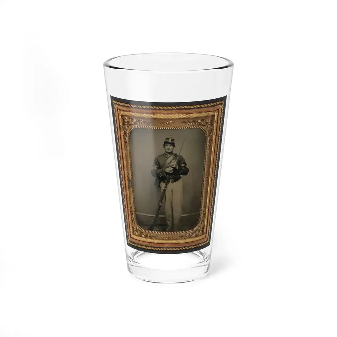 Unidentified Soldier In New York State Enlistedman's Uniform With Bayoneted Musket (U.S. Civil War) Pint Glass 16oz 16oz - Go Mug Yourself