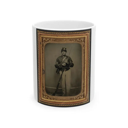 Unidentified Soldier In New York State Enlistedman's Uniform With Bayoneted Musket (U.S. Civil War) White Coffee Mug 11oz - Go Mug Yourself