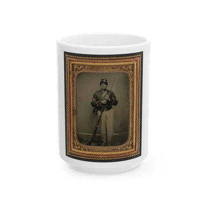 Unidentified Soldier In New York State Enlistedman's Uniform With Bayoneted Musket (U.S. Civil War) White Coffee Mug 15oz - Go Mug Yourself
