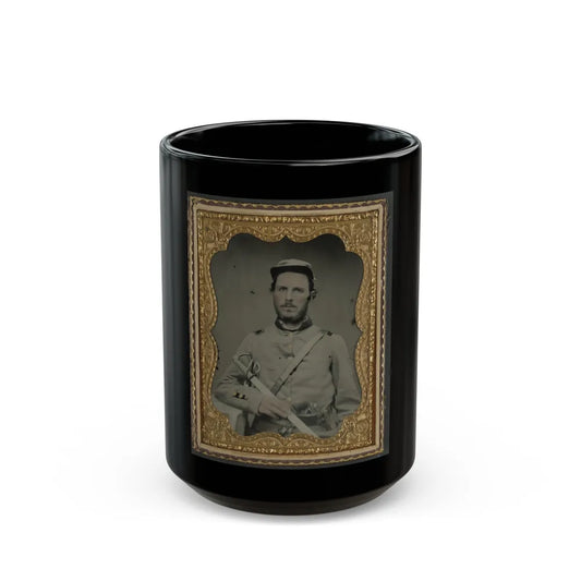 Unidentified Soldier In North Carolina Uniform With Sword And Revolver (U.S. Civil War) Black Coffee Mug-15oz-Go Mug Yourself