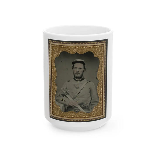 Unidentified Soldier In North Carolina Uniform With Sword And Revolver (U.S. Civil War) White Coffee Mug-15oz-Go Mug Yourself