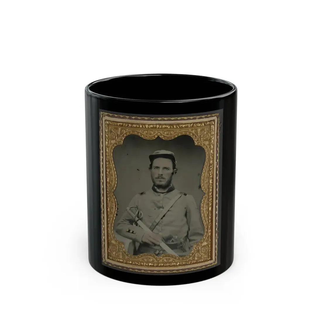 Unidentified Soldier In North Carolina Uniform With Sword And Revolver (U.S. Civil War) Black Coffee Mug 11oz - Go Mug Yourself