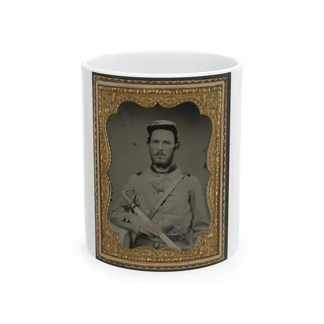 Unidentified Soldier In North Carolina Uniform With Sword And Revolver (U.S. Civil War) White Coffee Mug 11oz - Go Mug Yourself
