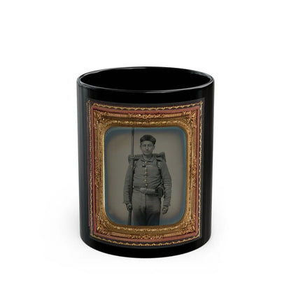 Unidentified Soldier In Ohio Volunteer Militia Uniform With Bedroll And Musket (U.S. Civil War) Black Coffee Mug-11oz-Go Mug Yourself