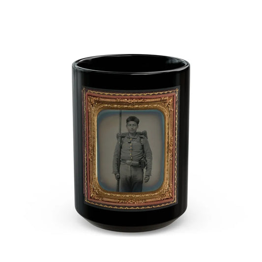 Unidentified Soldier In Ohio Volunteer Militia Uniform With Bedroll And Musket (U.S. Civil War) Black Coffee Mug-15oz-Go Mug Yourself