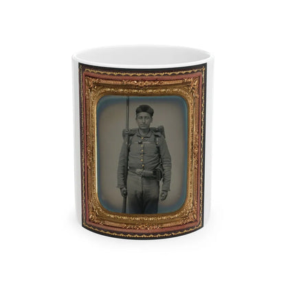 Unidentified Soldier In Ohio Volunteer Militia Uniform With Bedroll And Musket (U.S. Civil War) White Coffee Mug-11oz-Go Mug Yourself