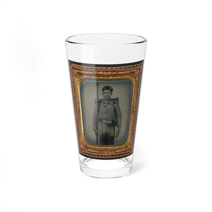 Unidentified Soldier In Ohio Volunteer Militia Uniform With Bedroll And Musket (U.S. Civil War) Pint Glass 16oz 16oz - Go Mug Yourself