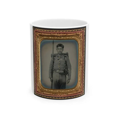 Unidentified Soldier In Ohio Volunteer Militia Uniform With Bedroll And Musket (U.S. Civil War) White Coffee Mug 11oz - Go Mug Yourself