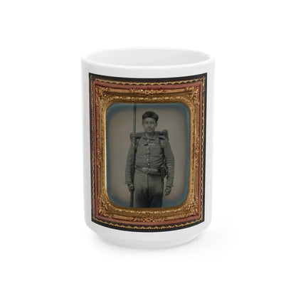 Unidentified Soldier In Ohio Volunteer Militia Uniform With Bedroll And Musket (U.S. Civil War) White Coffee Mug 15oz - Go Mug Yourself