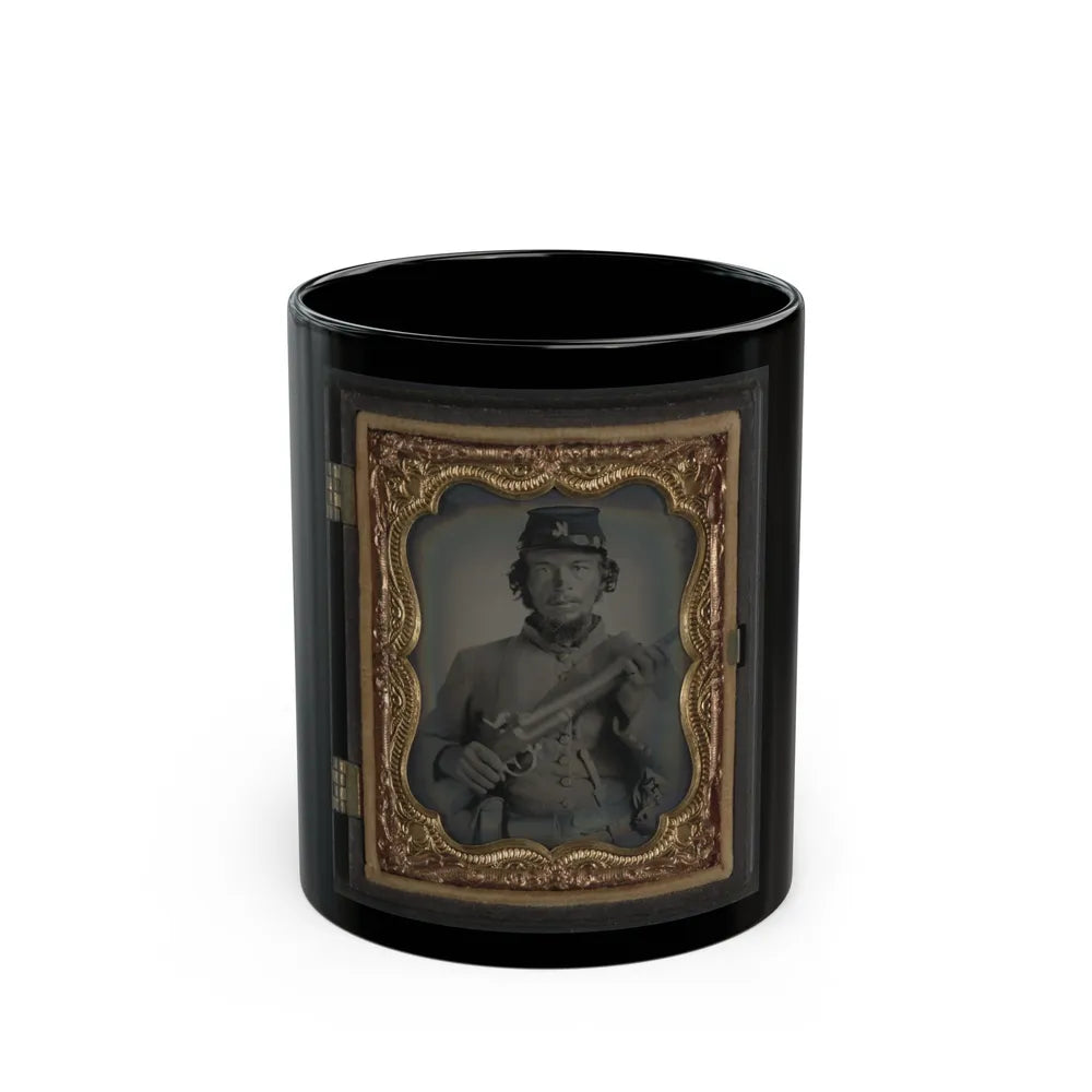 Unidentified Soldier In Uniform And Company K Hat With Musket; Confederate Or Union (U.S. Civil War) Black Coffee Mug-11oz-Go Mug Yourself