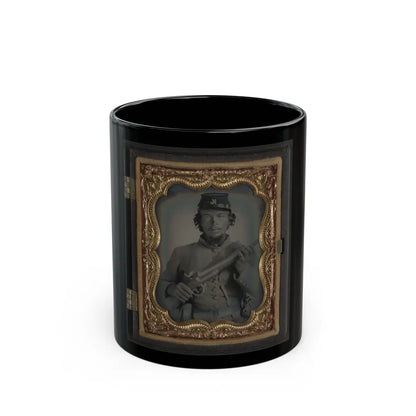 Unidentified Soldier In Uniform And Company K Hat With Musket; Confederate Or Union (U.S. Civil War) Black Coffee Mug-11oz-Go Mug Yourself