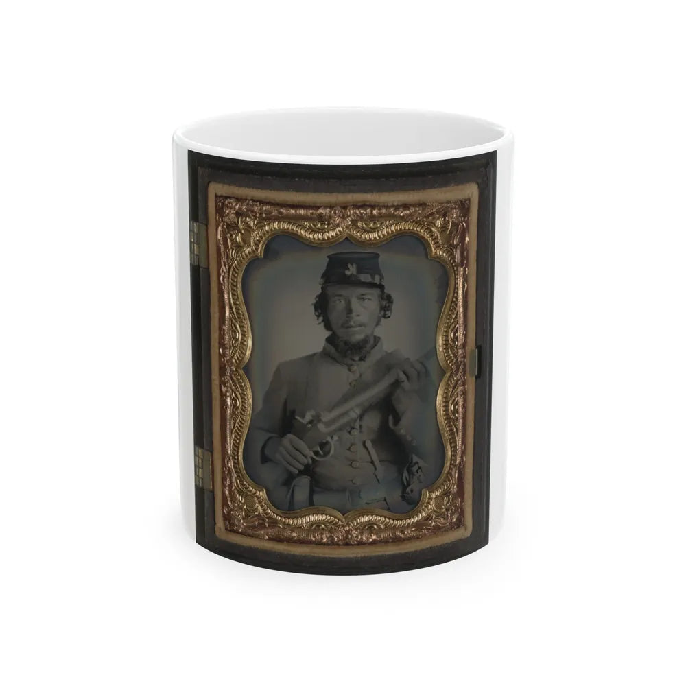 Unidentified Soldier In Uniform And Company K Hat With Musket; Confederate Or Union (U.S. Civil War) White Coffee Mug-11oz-Go Mug Yourself